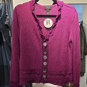 Pur Women's Fuchsia Cardigan purple sweater v neck button down